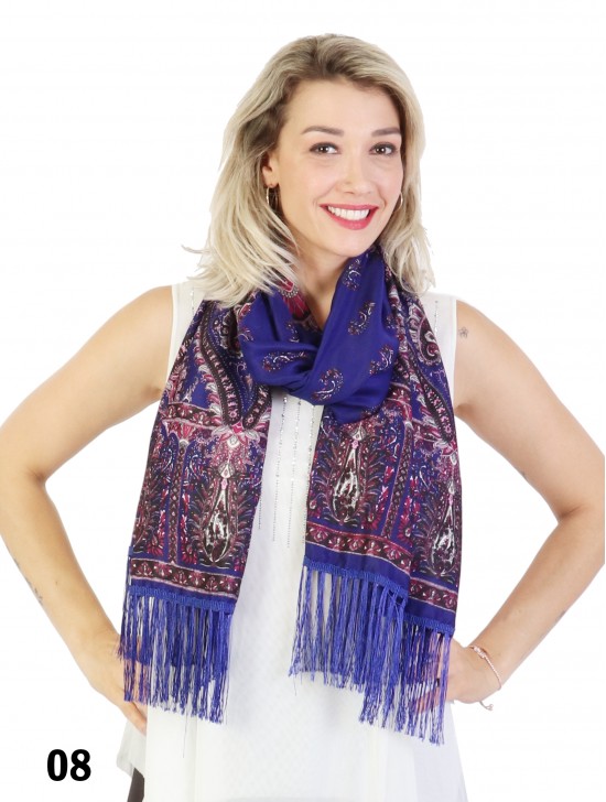Paisley Print Shawl Scarf W/ Tassels